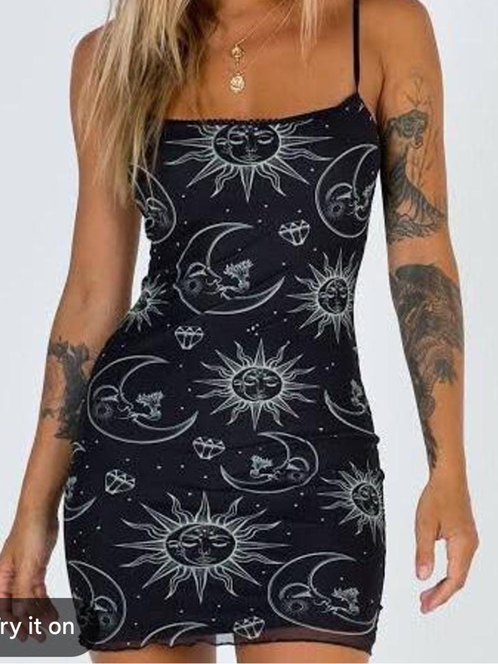 Princess Polly Celestial Black Sun & Moon Slip Dress Size 2